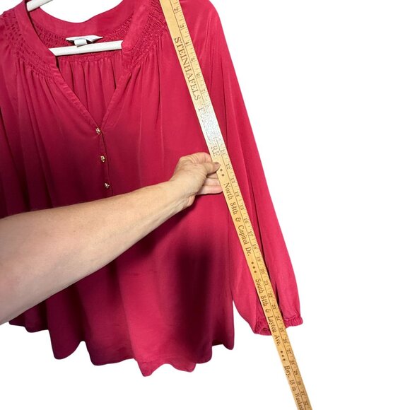 Lilly Pulitzer 100% Silk Elsa Long Sleeve Blouse Top Women Poinsettia Red - Picture 3 of 8